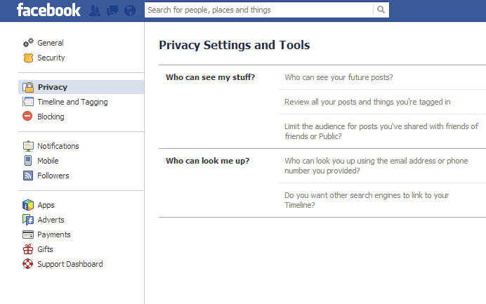 Facebook Privacy Settings and Tools